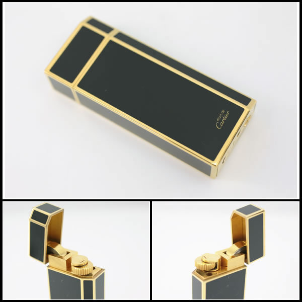 Cartier mut de Cartier ブラックライター must de Cartier ライター 本体 ゴールド ブラック swiss - メルカリ