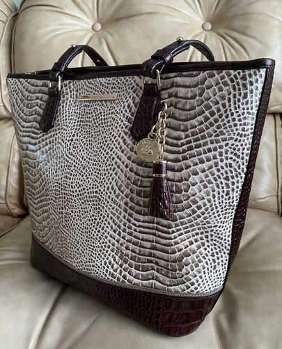 LKNW Brahmin Creme Rhodes Large Asher Tote Bag Melbourne Leather Python Croc