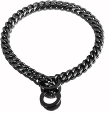 Black Dog Chain Collar Stainless Steel Cuban Link Dog Chain Collar 11/15/19mm