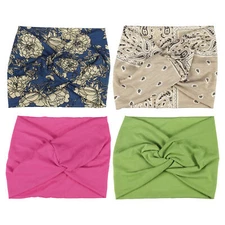 Bohemia Widening Knotted Headwrap for Women Rose Red Green Khaki Sky Blue 4pcs