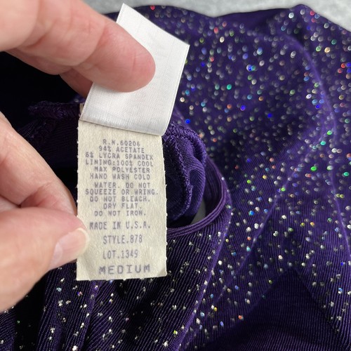 Vintage 80s Body Wrappers Full Leotard Dance Unitard Women M Purple Beaded - Picture 8 of 14