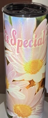  A Daisy is Special  floral, shimmering tumbler.