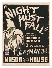 Vintage Horror Halloween Ad Illustration 1930  s NIGHT MUST FALL Art Poster/Print