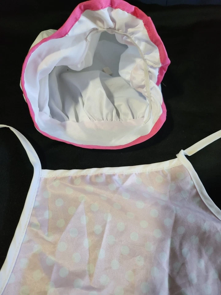 Disfraz de Chef Niñas Delantal Sombrero de Chef Talla Pequeña Rosa Lunares Foto 3 de 4