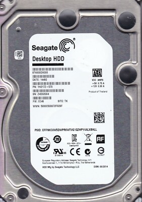 6T （1T×6）HDD （WD.SEAGATE） ST6000DX000 p/n: 1H217Z-570 s/n: Z4D fw: CC46 TK 2014 6TB SATA 3.5