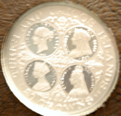 1976 TURKS & CAICOS Elizabeth II 4 VICTORIAS Proof Silver 20 Crown