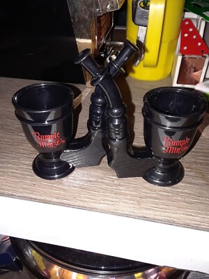 Vintage Rumple Minze Shot Glass Set of 2 Tobacco Pipe Design Black