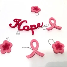 6 pc Horizon of Hope TIE ON PINK RIBBONS Breast Cancer Awareness Longaberger NWT