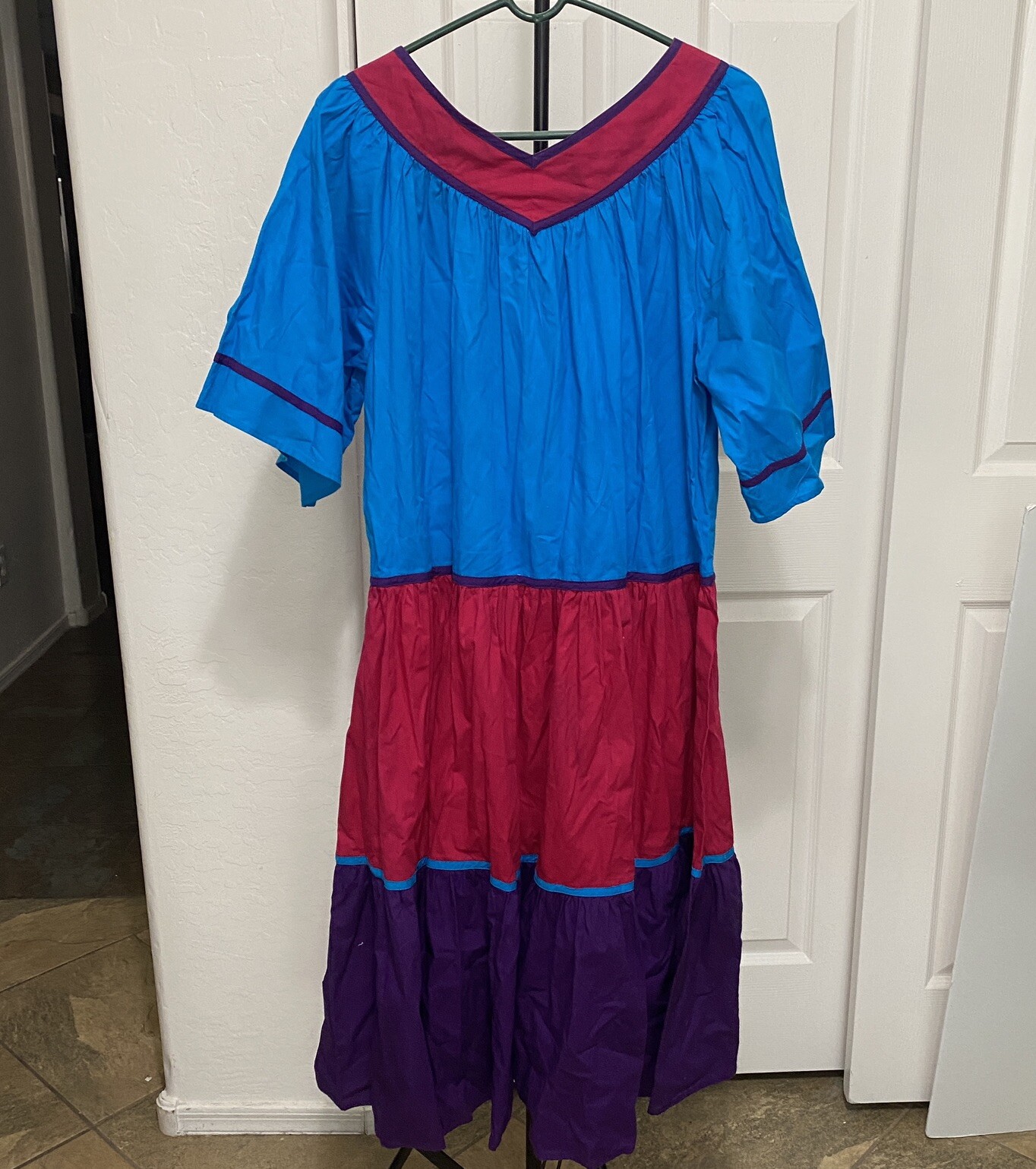Go Softly Patio House Dress Womens Sz L Muumuu Tiered Pink Blue Purple FLAW Read eBay