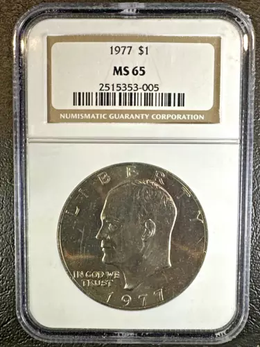 1977 P EISENHOWER IKE Dollar * NGC MS65 * UNCIRCULATED $1 Brown Label