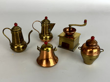 Lot 6 Vintage Dollhouse Brass Miniatures Tea Pot Coffee Pot Kettle Pot w/Lids