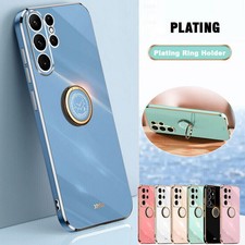 Plating Ring Holder Soft Phone Case For Samsung S26 Plus S25 Edge S24 Cover