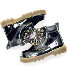 Rare Dr. Martens Made in England Rainbow Black Patent Leather Toddler Boots Sz 7