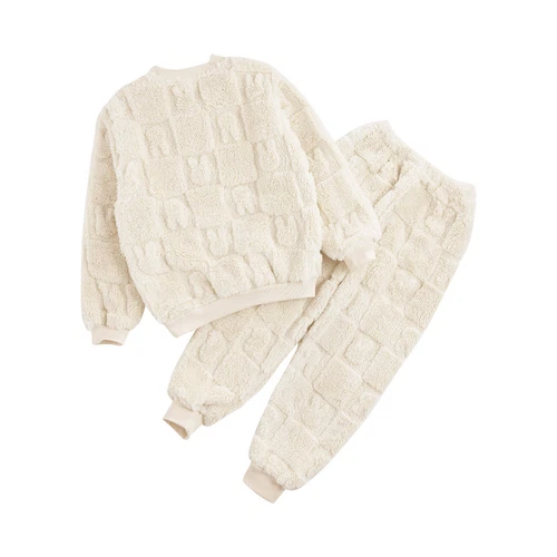 Kids Childrens Warm Fleece Pyjamas Set For Girls Boys Sleepwear 2 Pieces Sets - Bild 47 von 56