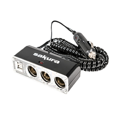 12V Triple DC Socket Extension Car Cigarette Lighter USB Port - Main Image