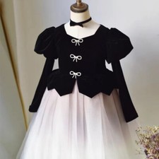 Glitter Tulle Tutu Black Velvet Long Maxi Ball Gown Dress Princess Flower Girl