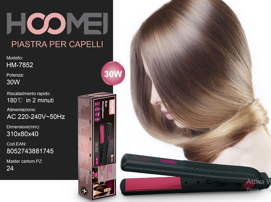 Piastra Lisciante per Capelli Riscaldamento Rapido 30W in Ceramica 200C