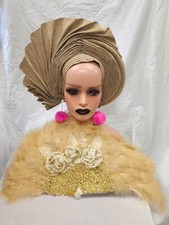 Traditional Gold Bridal Feather Hand Fan