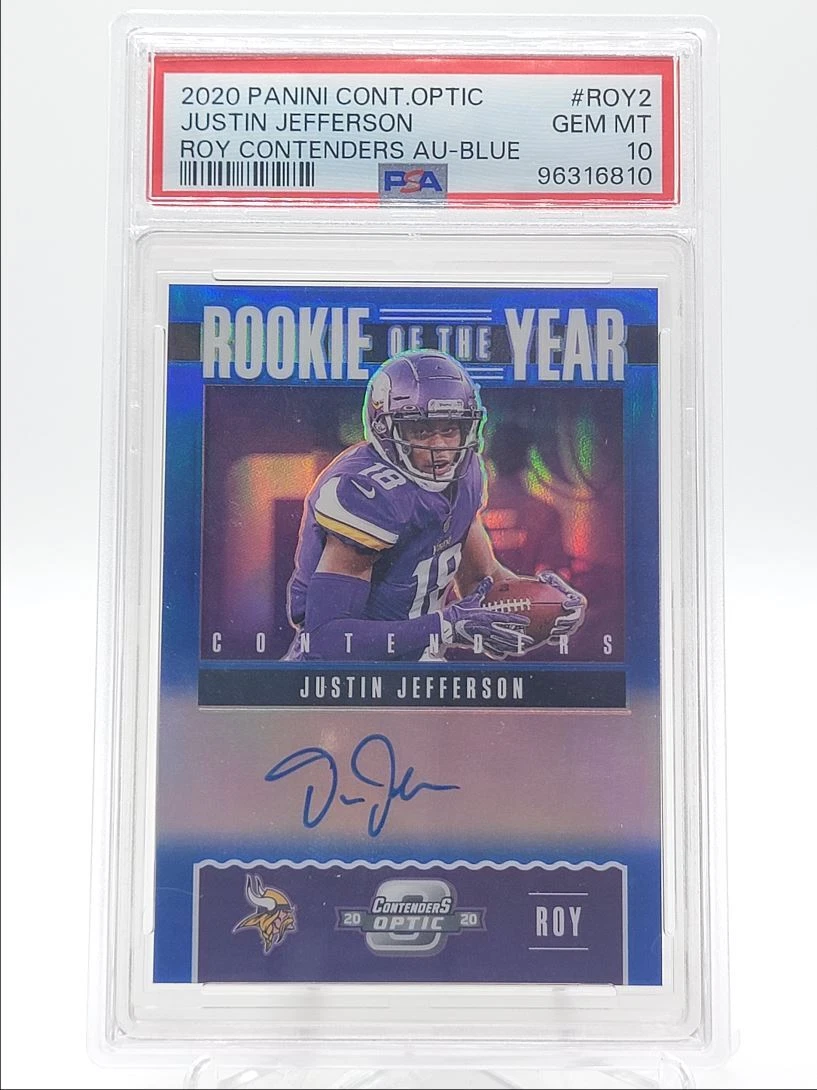 Justin Jefferson Panini Contenders Optic Rookie of the Year Contenders Autographs #ROY2 Blue