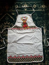 Adorable Vintage Christmas Reindeer Full Apron with Neck Strap and Tie Strings