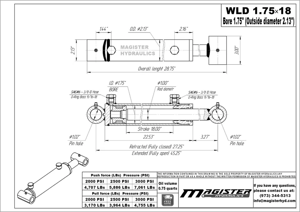 Hydraulic Cylinder For Loader Welded Double Acting 1.75" Bore 18" Stroke NEW - Image 2 of 4