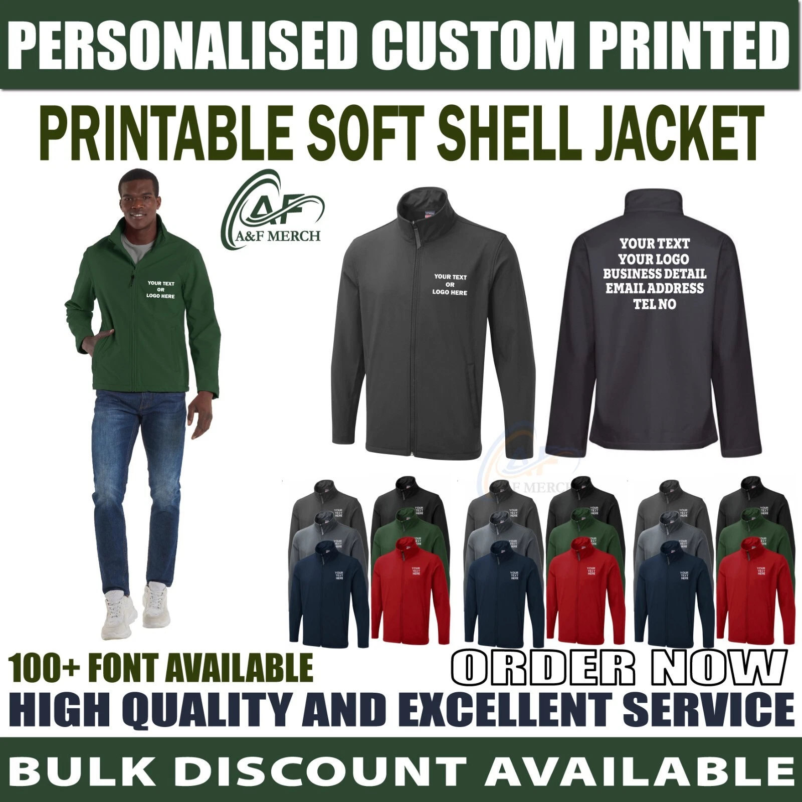 Personalised Custom Zip Soft shell Jacket Engineer Work Staff Men Plumber UX10