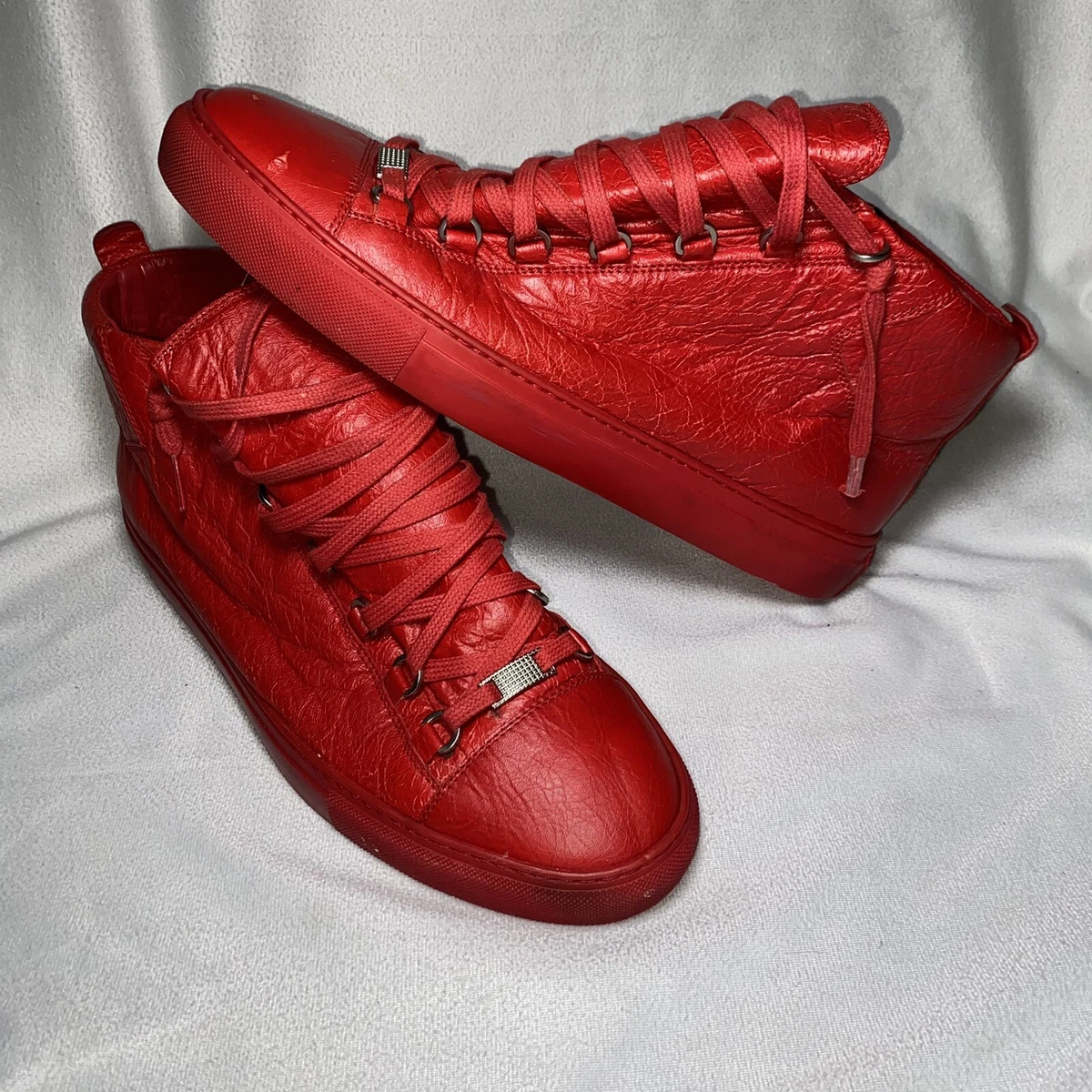 Mens Balenciaga Arena Red Leather High Top Lace Up Sneakers Shoes Sz 44  412381