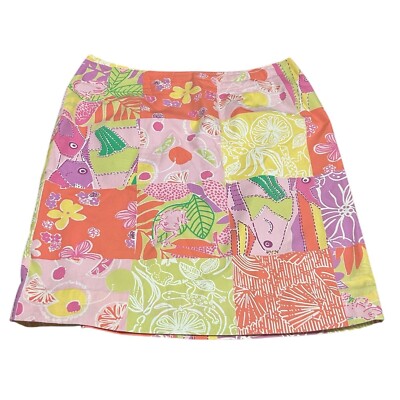 Lilly Pulitzer Patchwork Skirt Colorful Print A-Line Cotton Blend Size 2