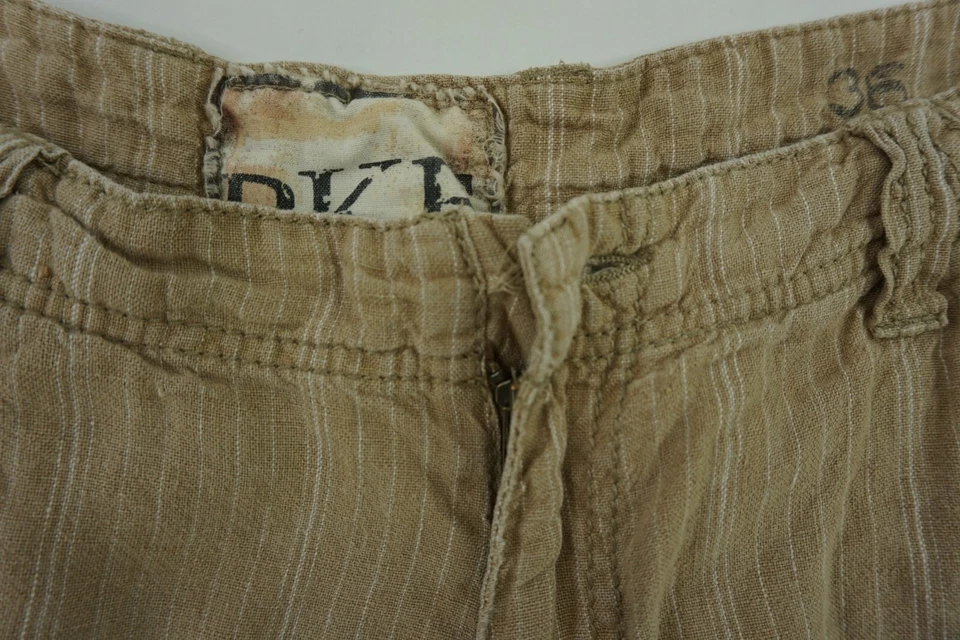 Bermudas cortas BKE 100 % lino para hombre beige a rayas talla 36 bolsillos delanteros planos Foto 3 de 4