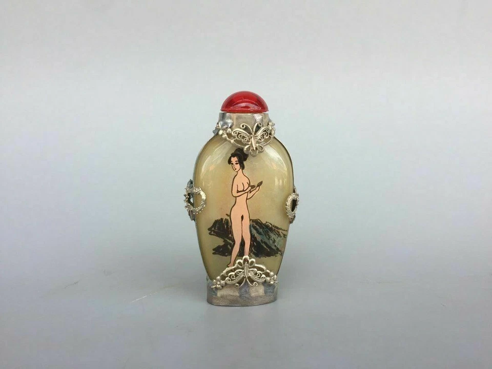 Chinese Old Beijing Glass Built-In Painting Tibetan Silver Inlaid Snuff Bottle - Image 2 of 4