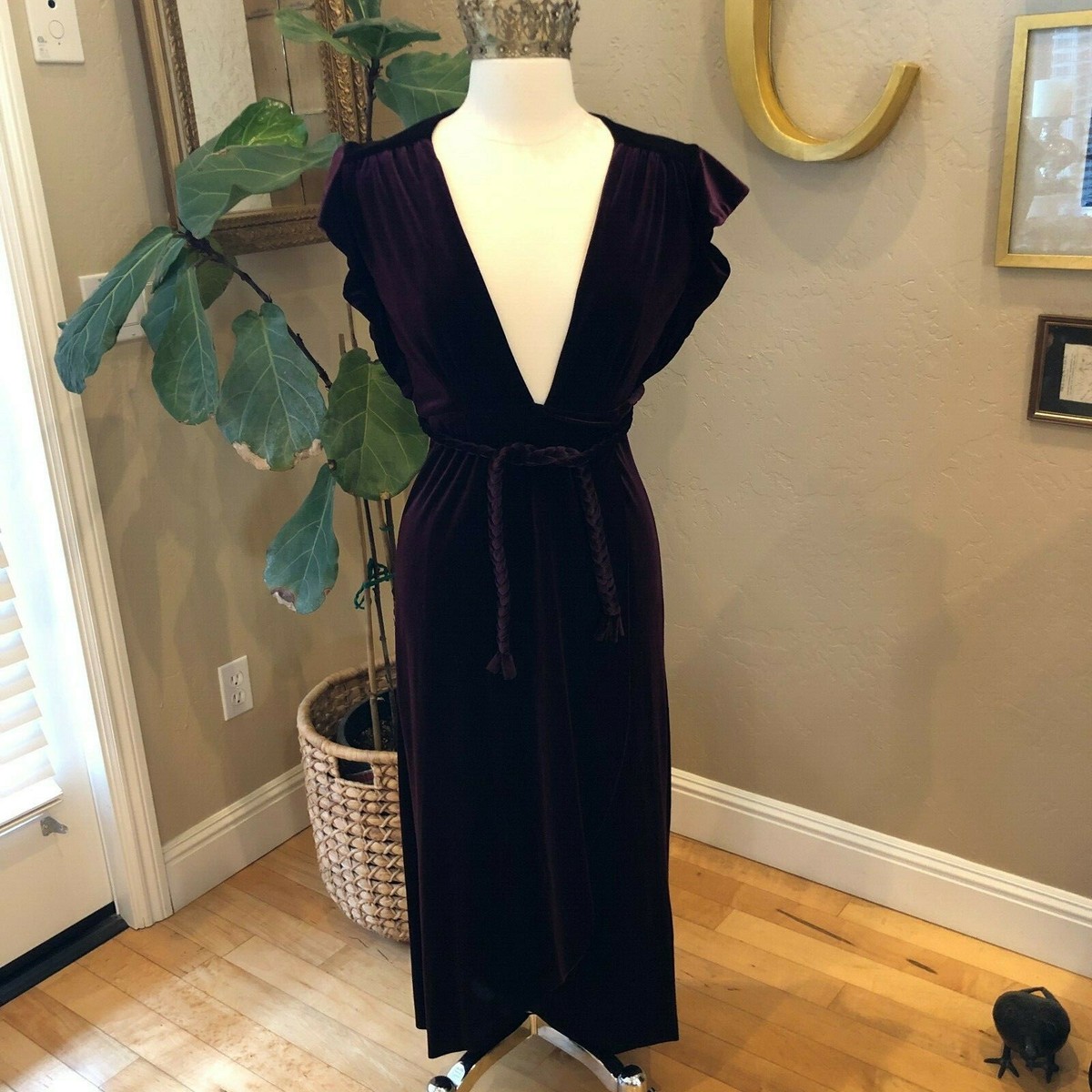 Misa Losa Angeles Caroline Burgundy/Wine Velvet Wrap Dress Size Medium NWT