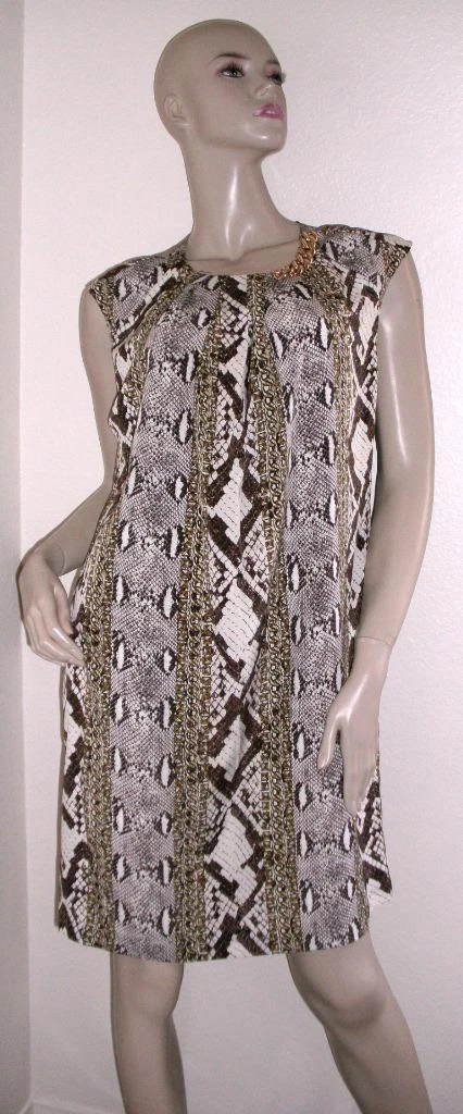 Abito Michael Kors nuovo con etichette stampa serpente catena oro georgette cambio $225