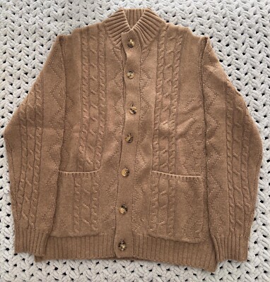 Saks Fifth Avenue 100% Cashmere Brown Color  Cable Knit Cardigan Men's Size XL