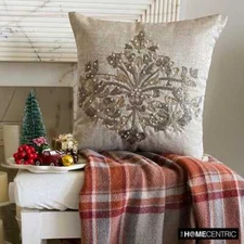 Gold Christmas Decorative Throw Pillow Cover Holiday Jacquard - Deco Flake