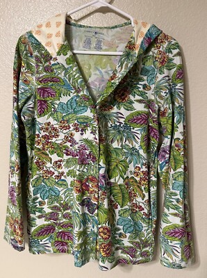 April Cornell Womens Jacket XXS Green Floral Hooded Full Zip ...