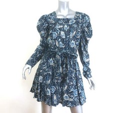 Ulla Johnson Nailah Puff Sleeve Mini Dress Navy Floral Print Cotton-Blend Size 4