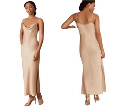 BHLDN Sachin & Babi Cali Satin Midi Slip Dress Size 4 Cowl Neck Oyster Beige