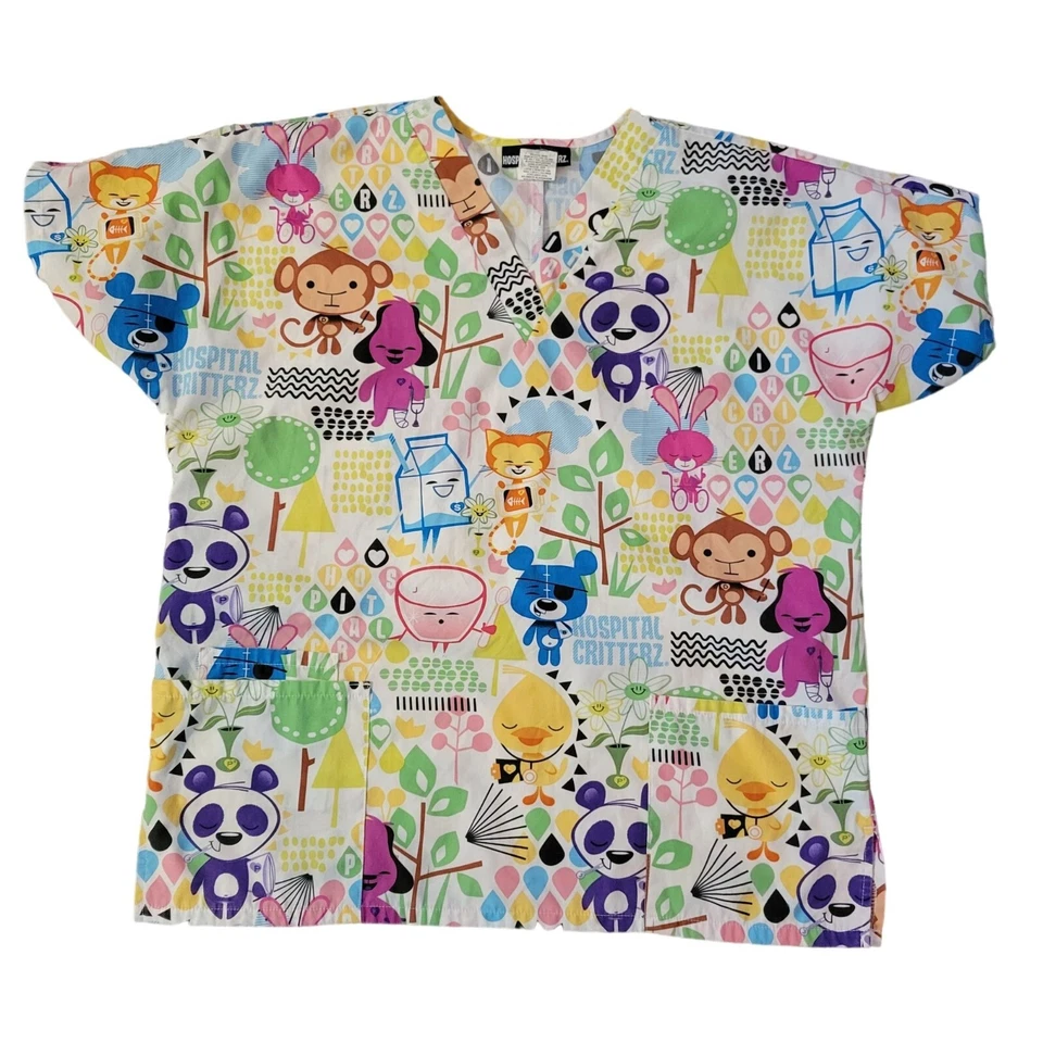 Lote de 4 camisetas exfoliantes para mujer M ropa de hospital de enfermería uniformes de colección camiseta panda Foto 3 de 4