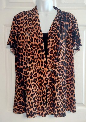 NOTATIONS Brown Animal Print Blouse Women's Size 2X