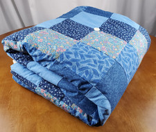 Blue Calico Patchwork Quilt Throw Blanket 62 x 70