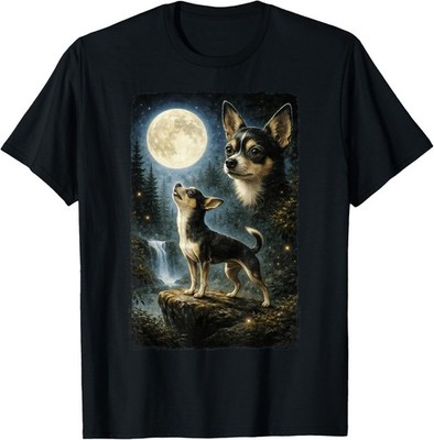  Funny Chihuahua Art Design Chihuahua Howling at The Moon T-Shirt Gift S-4XL