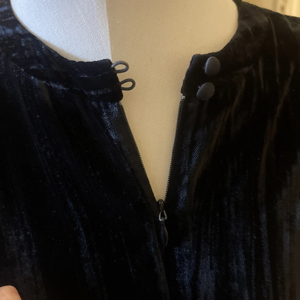 ME+EM Dress UK 16 Black Crusted Velvet Tiered Maxi Belted Long Sleeve Lined - Image 3 of 4