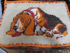 VTG LATCH HOOK BASSETT HOUND COMPLETED LATCH HOOK BOUND EDGES COLORFUL FRESHIP