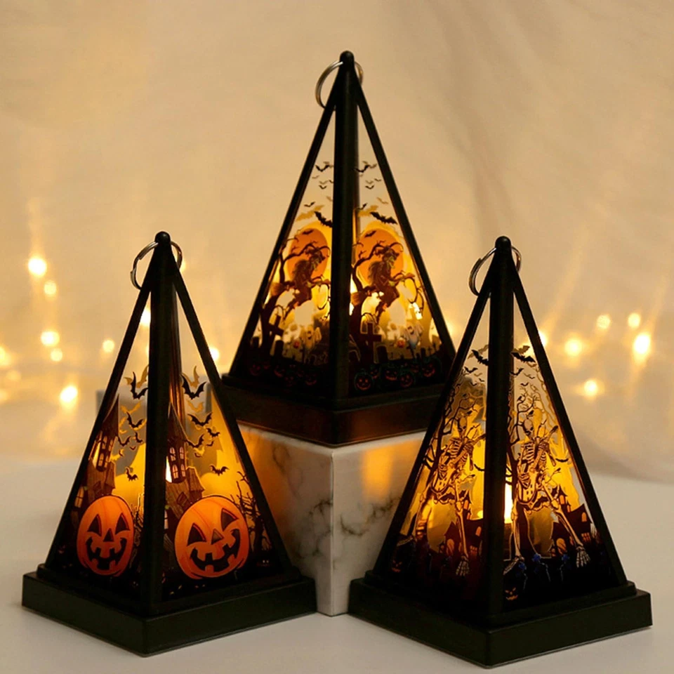 Lanternes d'Halloween Veilleuses à LED Lanterne à Bougie Lampe de Bar à la - Photo 1/1