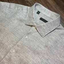 Saks Fifth Avenue Shirt Men’s XL Tan 100% Linen Short Sleeve Coastal Comfort