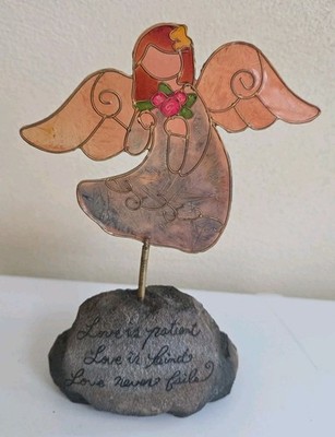 Sun Catcher Angel Figurine Faux Rock Base Love Is Patient Kind Never Fails 8''