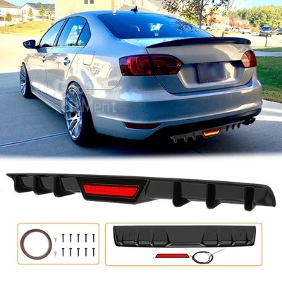 For VW JETTA MK6 MK6.5 MK7 Glossy Rear Bumper Diffuser Spoiler + LED Break Light