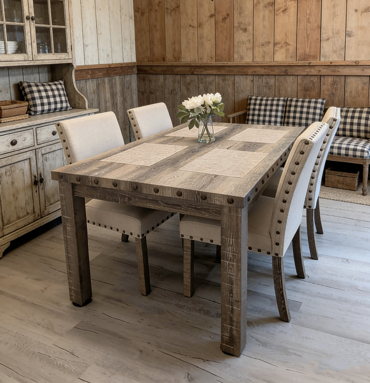 5 Piece Dining Table Set for 4 Vintage Farmhouse Wood Rusitc Kitchen Table Chair