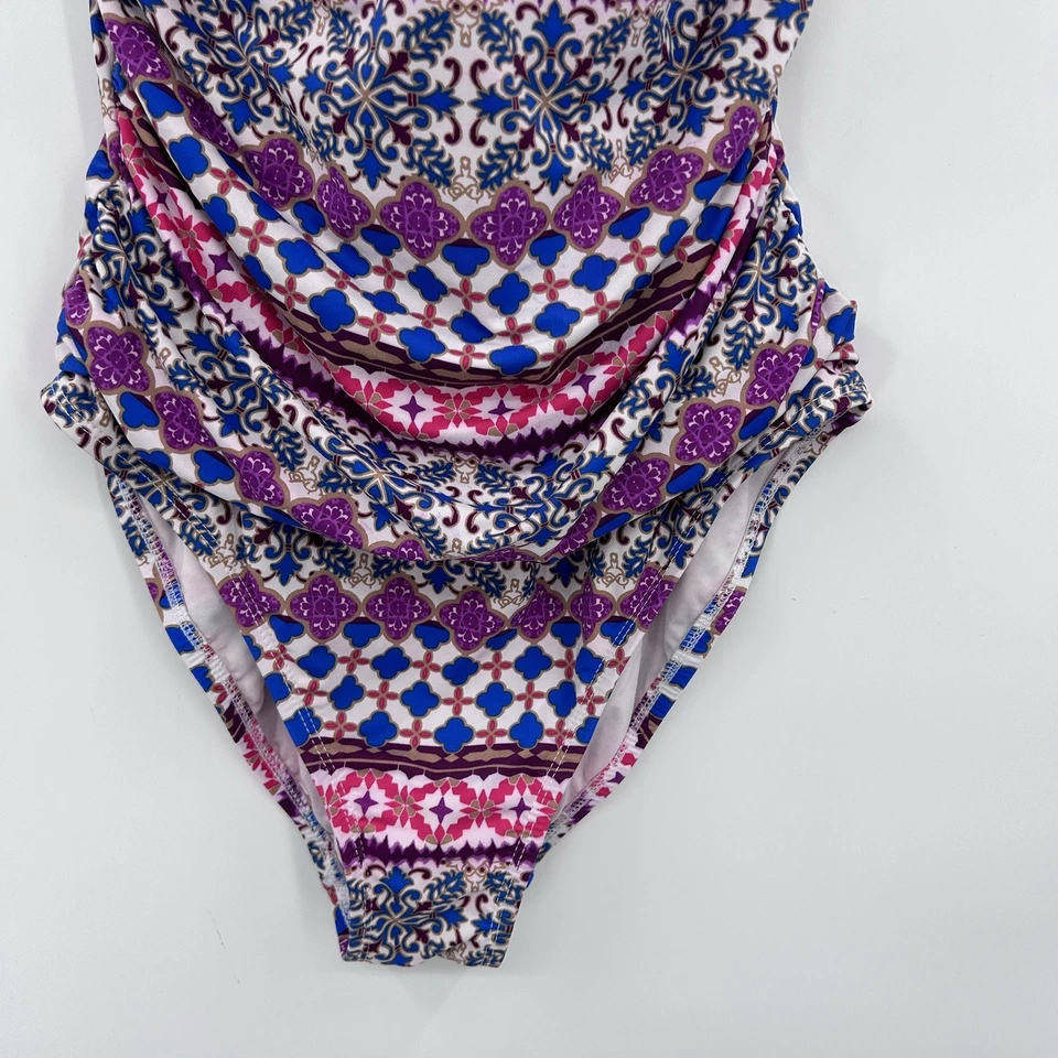 La Blanca Womens Slimming 1 Piece Swimsuit Size 10 Ruched Pink Purple Abstract - Image 4 of 4