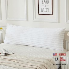 Luxury Striped Faux Fur Body Pillow Cover - 54" x 21" - White - Pack of 1